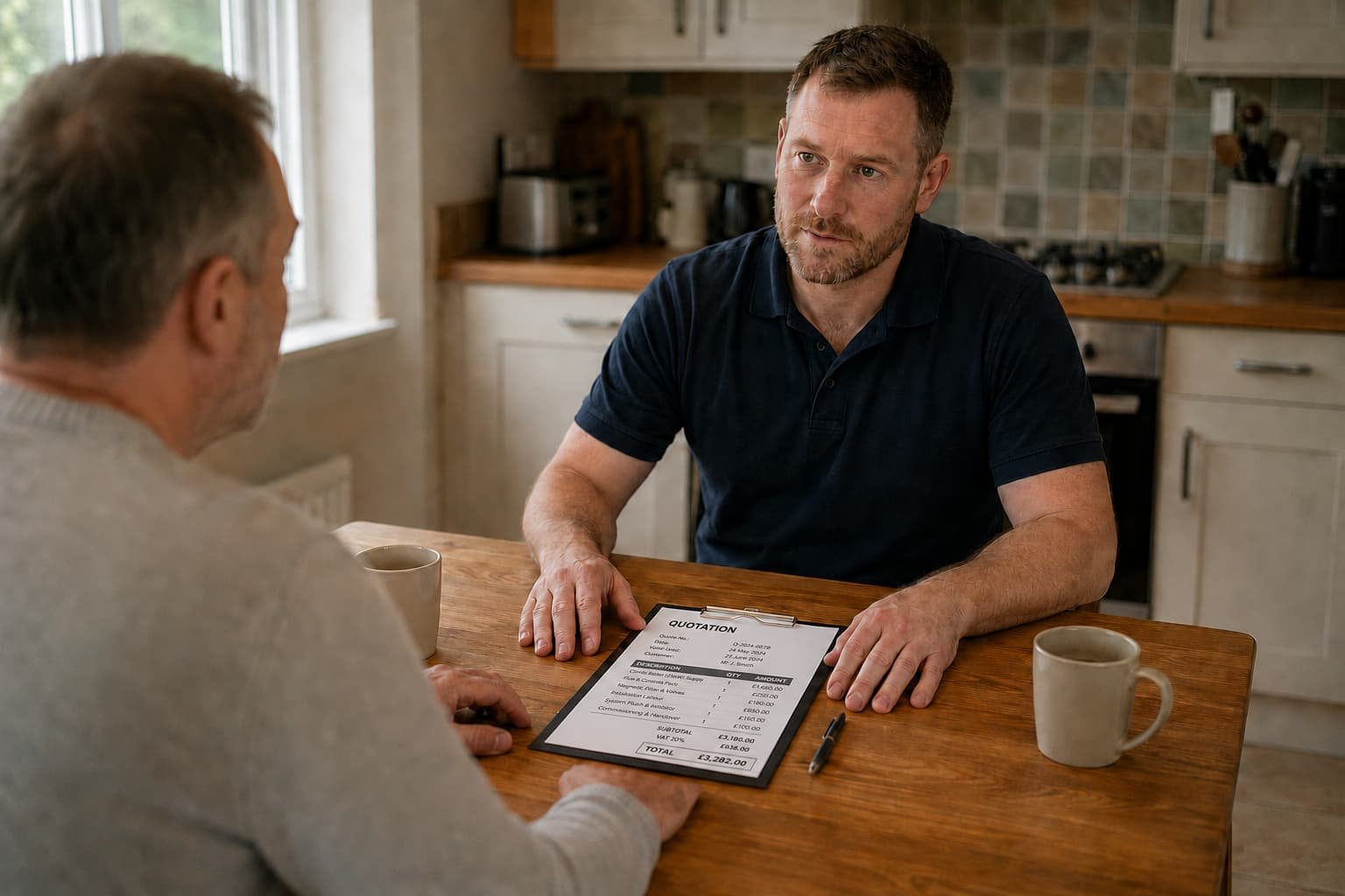 New boiler cost quote being discussed with a homeowner in Doncaster